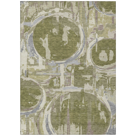 8' X 10' Olive Green Gray And Beige Geometric Washable Indoor Outdoor Area Rug
