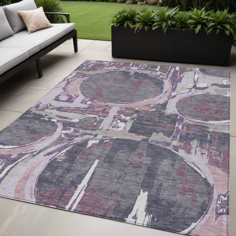 5' X 8' Purple Lavender And Plum Geometric Washable Indoor Outdoor Area Rug