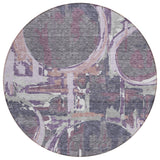 8' Purple Lavender And Plum Round Geometric Washable Indoor Outdoor Area Rug