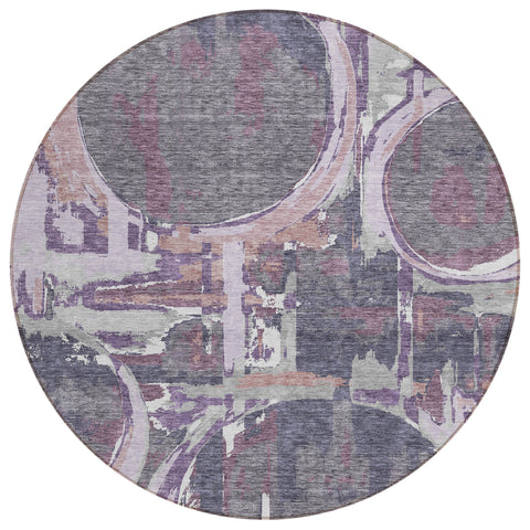 8' Purple Lavender And Plum Round Geometric Washable Indoor Outdoor Area Rug