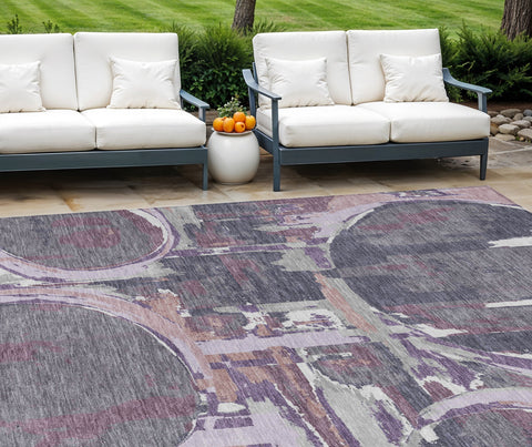 8' X 10' Purple Lavender And Plum Geometric Washable Indoor Outdoor Area Rug