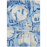 3' X 5' Sky Blue And Denim Blue Geometric Washable Indoor Outdoor Area Rug