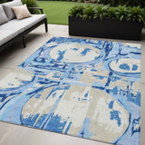 5' X 8' Sky Blue And Denim Blue Geometric Washable Indoor Outdoor Area Rug