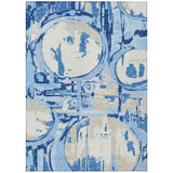 5' X 8' Sky Blue And Denim Blue Geometric Washable Indoor Outdoor Area Rug