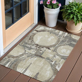 3' X 5' Tan Taupe And Beige Geometric Washable Indoor Outdoor Area Rug