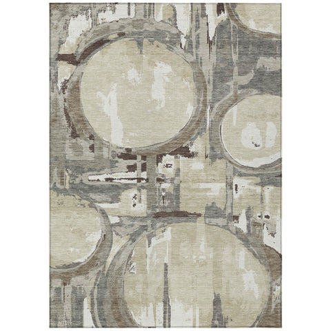 3' X 5' Tan Taupe And Beige Geometric Washable Indoor Outdoor Area Rug