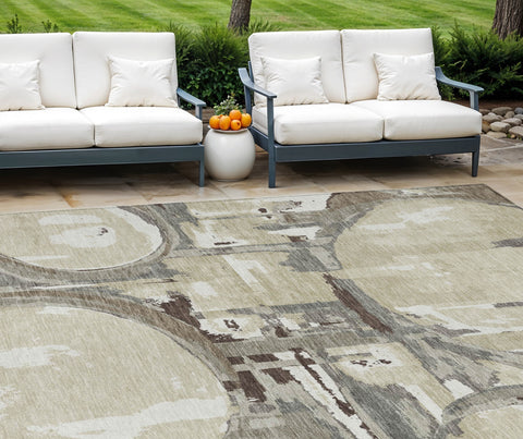 8' X 10' Tan Taupe And Beige Geometric Washable Indoor Outdoor Area Rug