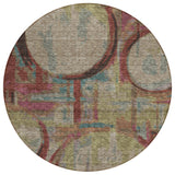8' Taupe Beige And Blush Round Geometric Washable Indoor Outdoor Area Rug