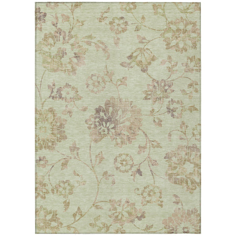 3' X 5' Artichoke Green Mint Green And Taupe Floral Washable Indoor Outdoor Area Rug