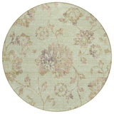8' Artichoke Green Mint Green And Taupe Round Floral Washable Indoor Outdoor Area Rug