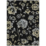3' X 5' Black Artichoke Green And Silver Floral Washable Indoor Outdoor Area Rug