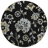 8' Black Artichoke Green And Silver Round Floral Washable Indoor Outdoor Area Rug