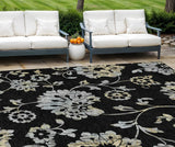 8' X 10' Black Artichoke Green And Silver Floral Washable Indoor Outdoor Area Rug