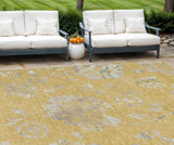 8' X 10' Gold Beige And Fern Green Floral Washable Indoor Outdoor Area Rug