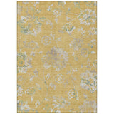 8' X 10' Gold Beige And Fern Green Floral Washable Indoor Outdoor Area Rug