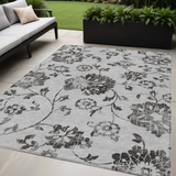 5' X 8' Gray Charcoal And Silver Floral Washable Indoor Outdoor Area Rug
