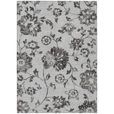 5' X 8' Gray Charcoal And Silver Floral Washable Indoor Outdoor Area Rug