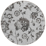 8' Gray Charcoal And Silver Round Floral Washable Indoor Outdoor Area Rug