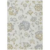 3' X 5' Ivory Gray And Gold Floral Washable Indoor Outdoor Area Rug