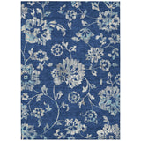 5' X 8' Navy Blue And Gray Floral Washable Indoor Outdoor Area Rug