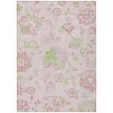 3' X 5' Pink Blush And Artichoke Green Floral Washable Indoor Outdoor Area Rug