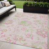 5' X 8' Pink Blush And Artichoke Green Floral Washable Indoor Outdoor Area Rug
