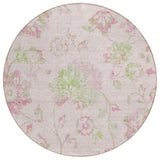8' Pink Blush And Artichoke Green Round Floral Washable Indoor Outdoor Area Rug