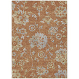 8' X 10' Orange Copper And Gray Floral Washable Indoor Outdoor Area Rug