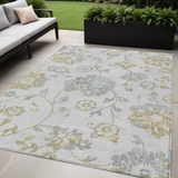 5' X 8' Silver Gray And Gold Floral Washable Indoor Outdoor Area Rug