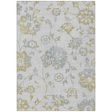 5' X 8' Silver Gray And Gold Floral Washable Indoor Outdoor Area Rug