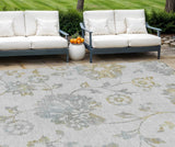 8' X 10' Silver Gray And Gold Floral Washable Indoor Outdoor Area Rug