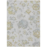 8' X 10' Silver Gray And Gold Floral Washable Indoor Outdoor Area Rug