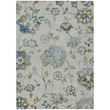 3' X 5' Taupe Navy Blue And Denim Blue Floral Washable Indoor Outdoor Area Rug