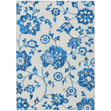8' X 10' White And Denim Blue Floral Washable Indoor Outdoor Area Rug