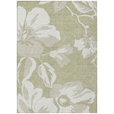 5' X 8' Artichoke Green Ivory And Taupe Floral Washable Indoor Outdoor Area Rug