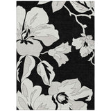 3' X 5' Black Gray And Silver Floral Washable Indoor Outdoor Area Rug