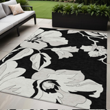 5' X 8' Black Gray And Silver Floral Washable Indoor Outdoor Area Rug