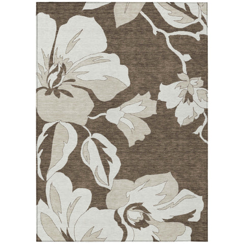 3' X 5' Brown Beige And Taupe Floral Washable Indoor Outdoor Area Rug