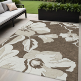 5' X 8' Brown Beige And Taupe Floral Washable Indoor Outdoor Area Rug