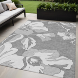 5' X 8' Gray And Silver Floral Washable Indoor Outdoor Area Rug