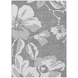 8' X 10' Gray And Silver Floral Washable Indoor Outdoor Area Rug