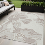 5' X 8' Ivory Beige And Taupe Floral Washable Indoor Outdoor Area Rug