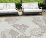 8' X 10' Ivory Beige And Taupe Floral Washable Indoor Outdoor Area Rug