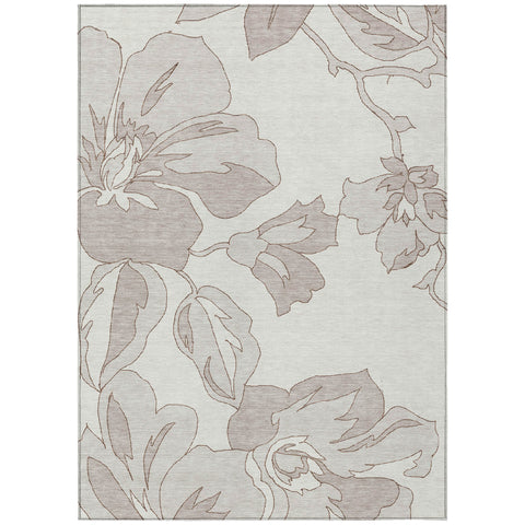 8' X 10' Ivory Beige And Taupe Floral Washable Indoor Outdoor Area Rug