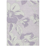 5' X 8' Lavender Lilac And Ivory Floral Washable Indoor Outdoor Area Rug