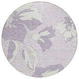 8' Lavender Lilac And Ivory Round Floral Washable Indoor Outdoor Area Rug