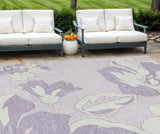 8' X 10' Lavender Lilac And Ivory Floral Washable Indoor Outdoor Area Rug