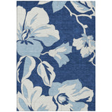 3' X 5' Navy Blue Denim Blue And Ivory Floral Washable Indoor Outdoor Area Rug