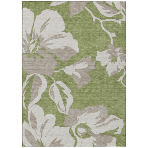 3' X 5' Olive Green Taupe And Beige Floral Washable Indoor Outdoor Area Rug