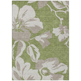 8' X 10' Olive Green Taupe And Beige Floral Washable Indoor Outdoor Area Rug